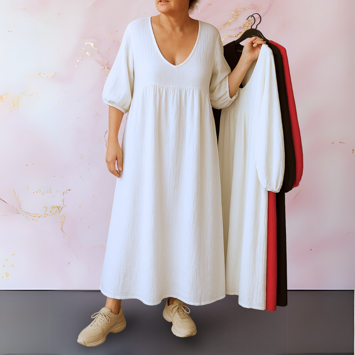 Anita – Ensfarvet V-Hals Kjole