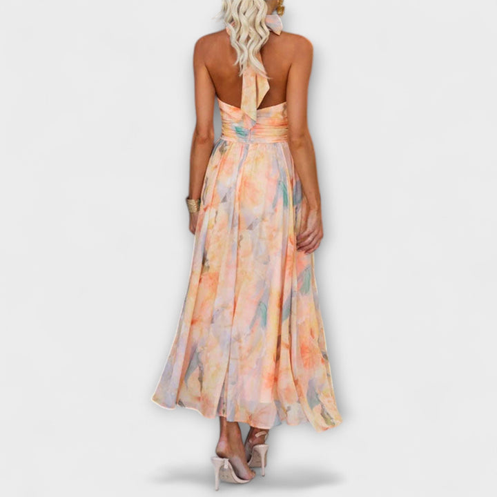 Halter - Neck Maxikjole med Akvarelprint