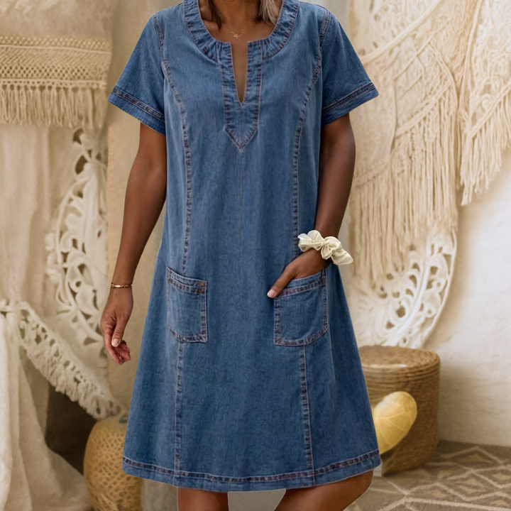Maybritt – Elegant Denimblå Kjole