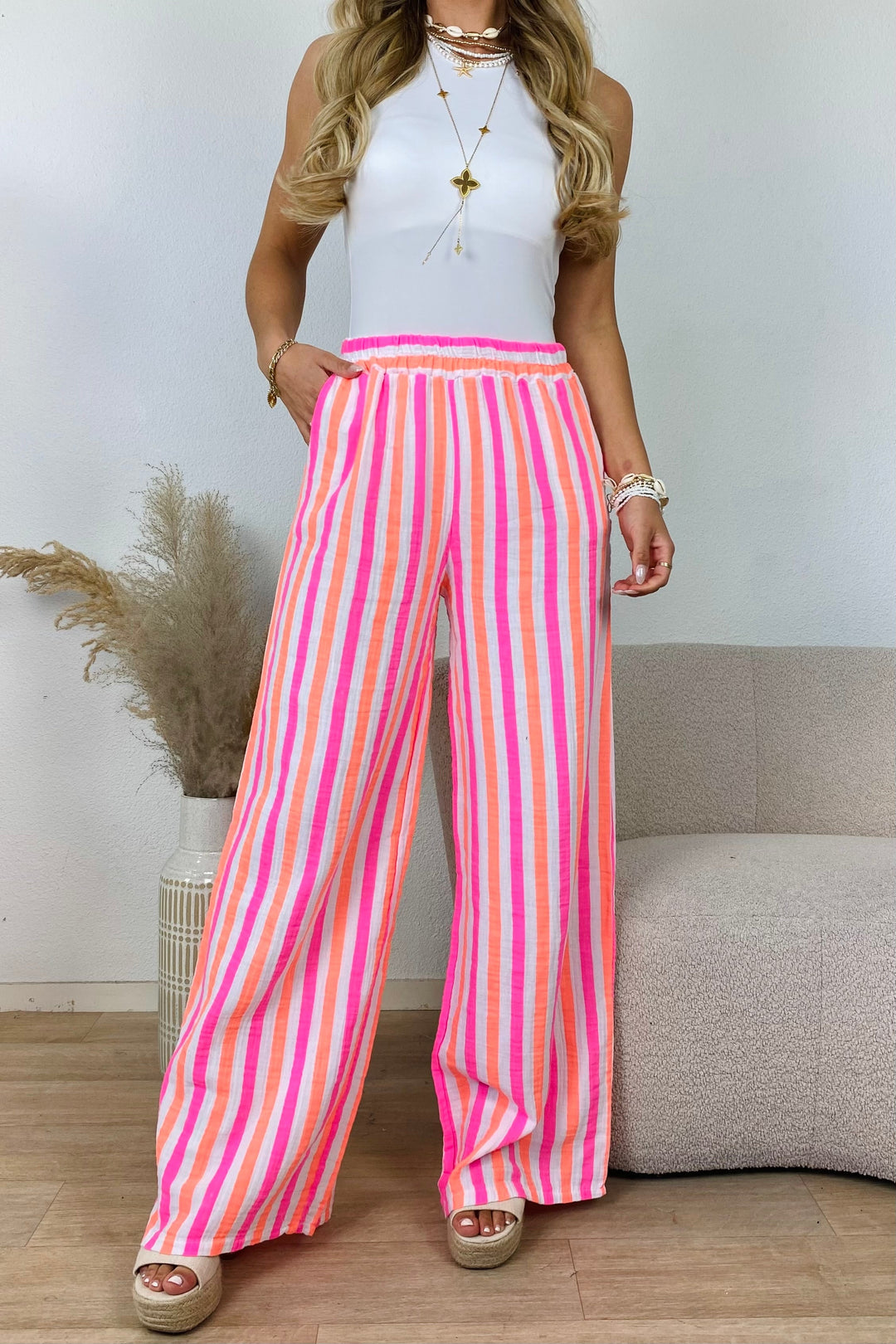 Kara – Bukser med Fuchsia Striber