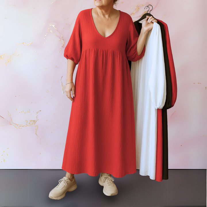 Anita – Ensfarvet V-Hals Kjole