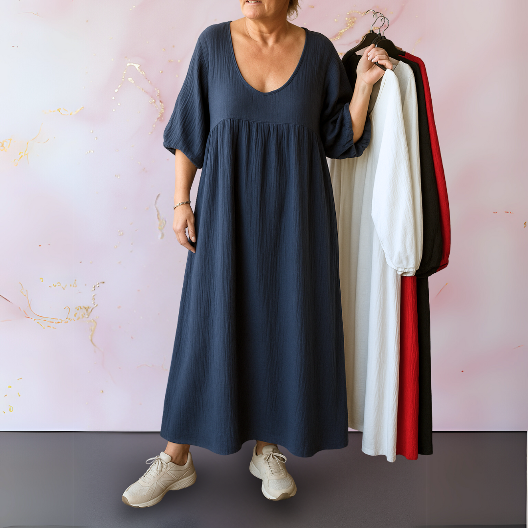 Anita – Ensfarvet V-Hals Kjole