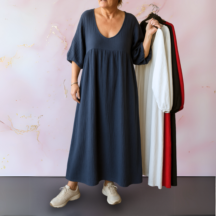 Anita – Ensfarvet V-Hals Kjole