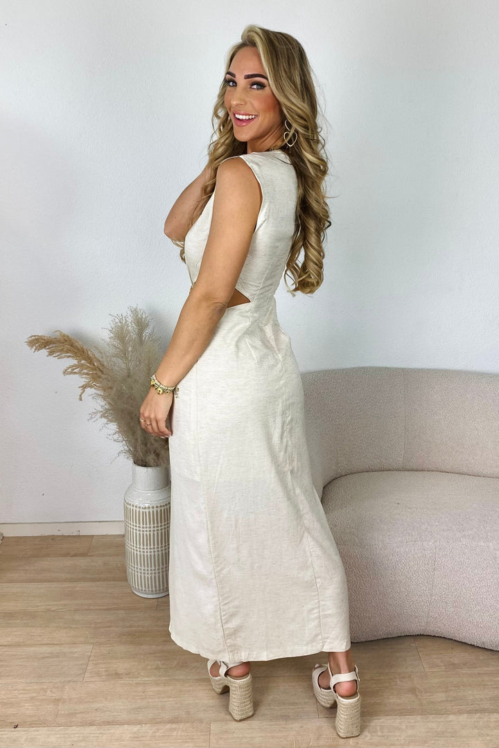 Cut-out Maxi Kjole - Beige