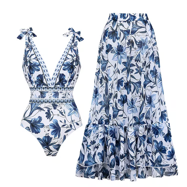 Blue Bloom Sæt – Badedragt & Nederdel